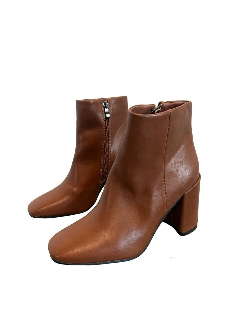 Sheln camel brown faux leather ankle booties chunky heel Sz 9 NWOB